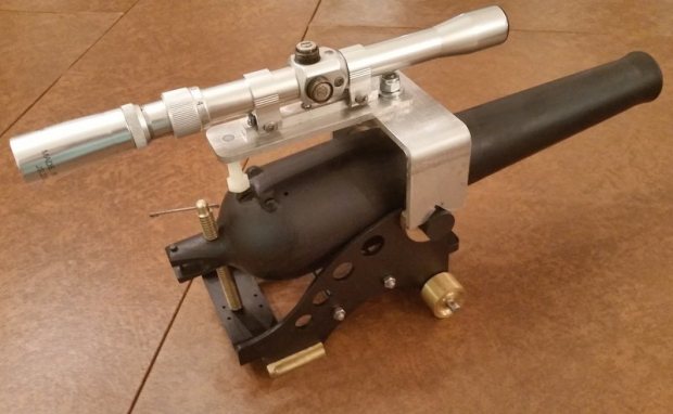 Scope it out- Sighting in the cannon is done using a custom-made scope that attaches to the barrel.