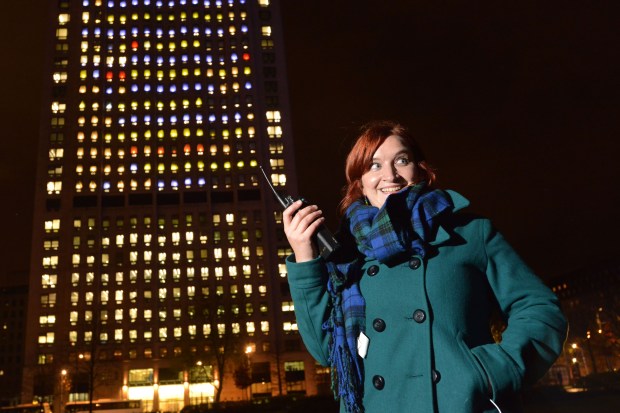 Kate Mulcahy standing in front of the Shell Centre, ready to play Tetris. (Credit: Newscast)