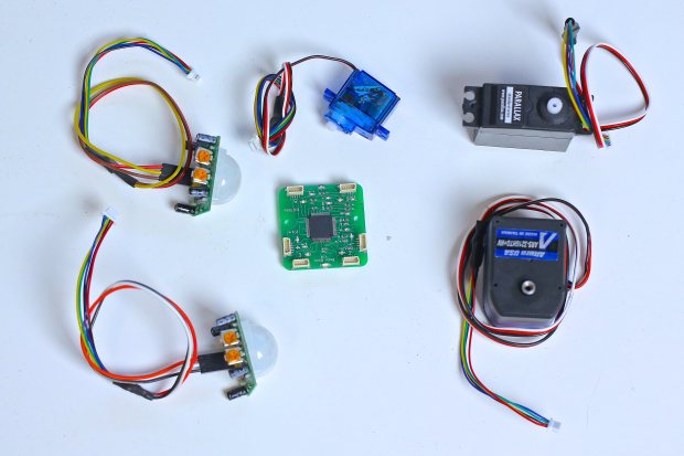 Powering the Robotic Nerf Gun is a series of servo motors and motion sensors all plugged into a controller board.
